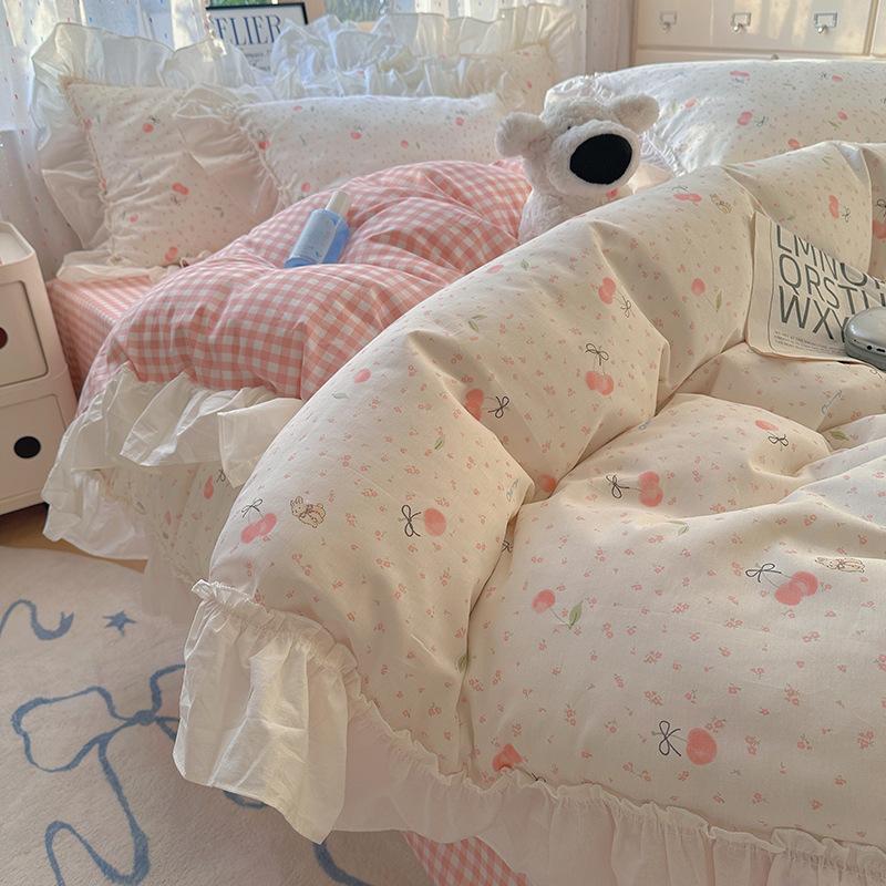 

Французское кружево Комплект из четырех предметов для кровати Чистый хлопок Гипоаллергенный Комфортный Дышащий Стиранная простыня Пододеяльник Наволочка 1.2m bed