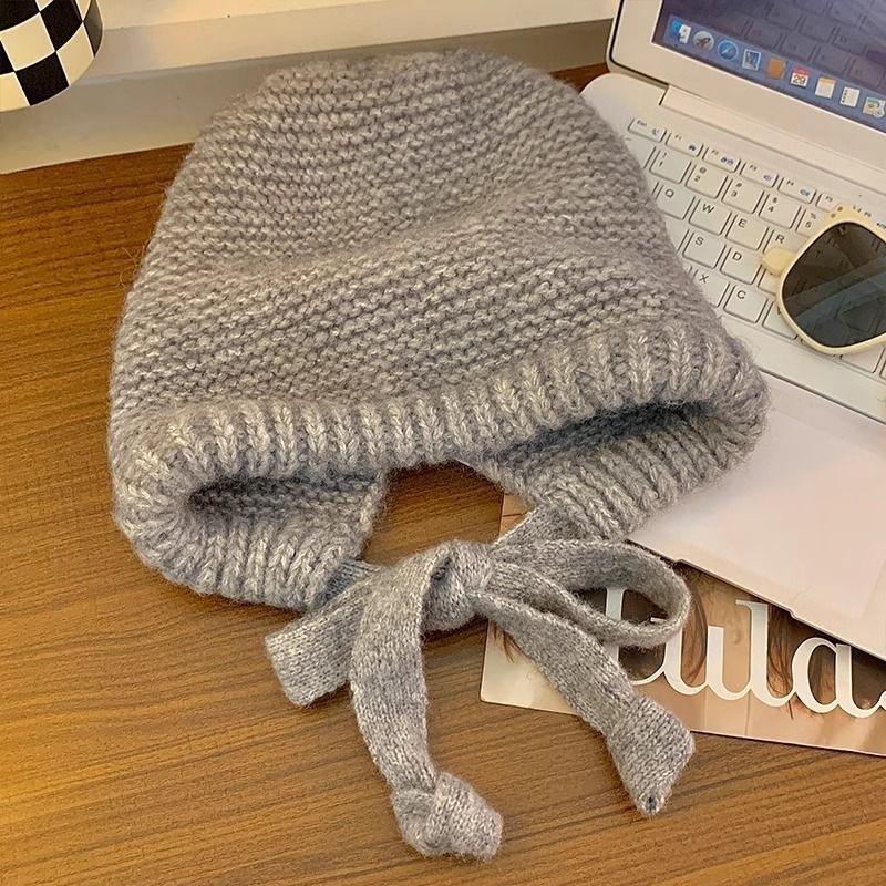 Korean Style Fashion Bag Hat for Women Autumn and Winter Solid Color Casual Large Headband Strap Knitted Wool Hat Balaclava