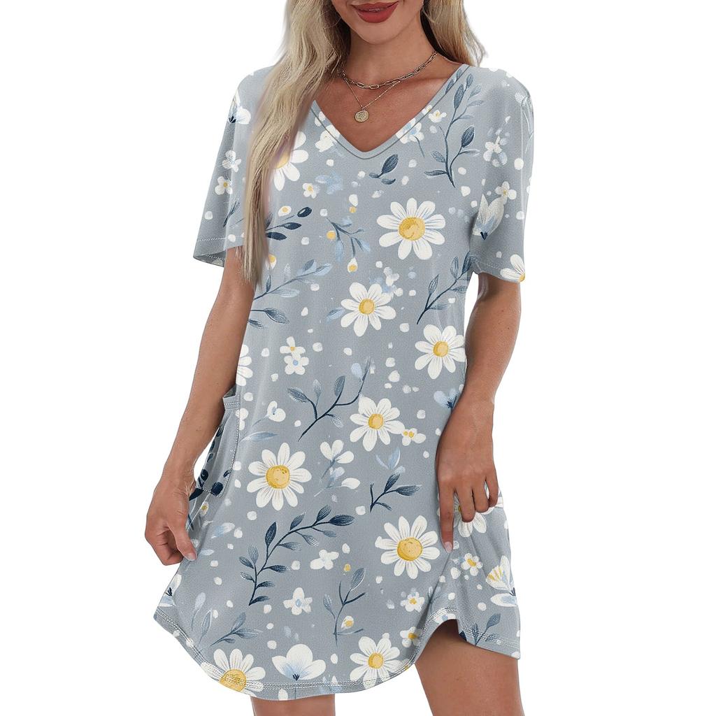 Women's Casual And Fashionable V-neck Short Sleeve Printing Mid Length Dress