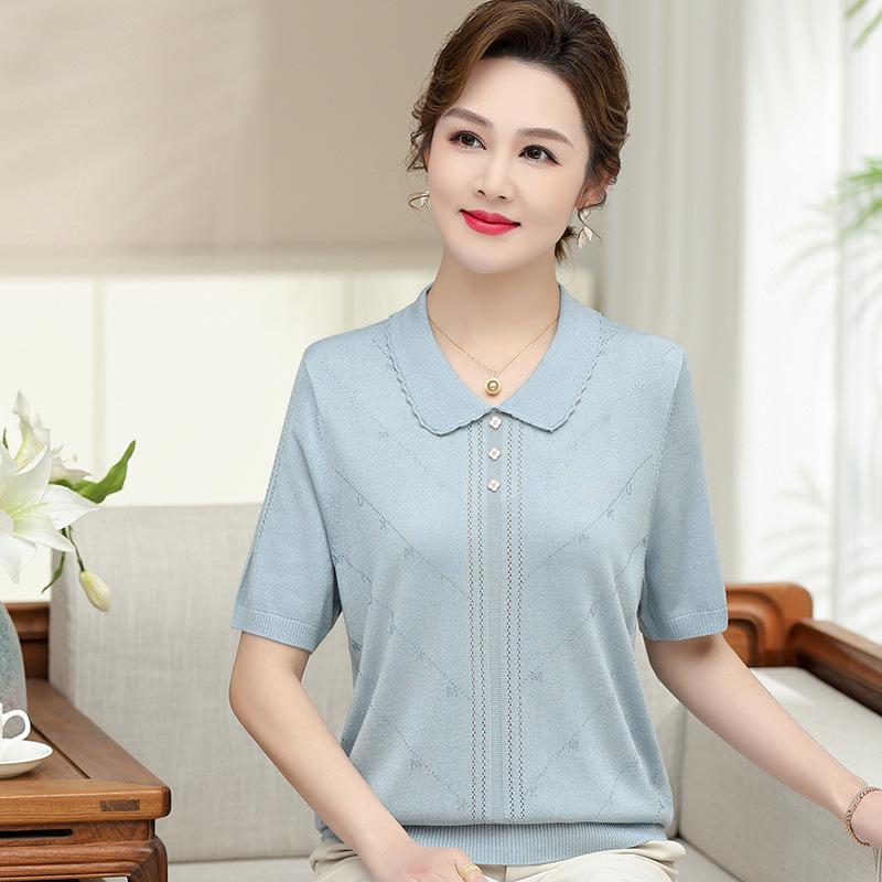 2026 Ice Silk Summer T-Shirt for Middle-aged & Elderly Women - Stylish Short-sleeved Top