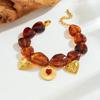 Stylish Geometric Resin Beaded Chain with Gold-Plated Inlaid Diamond Heart Pendant Jewelry Set