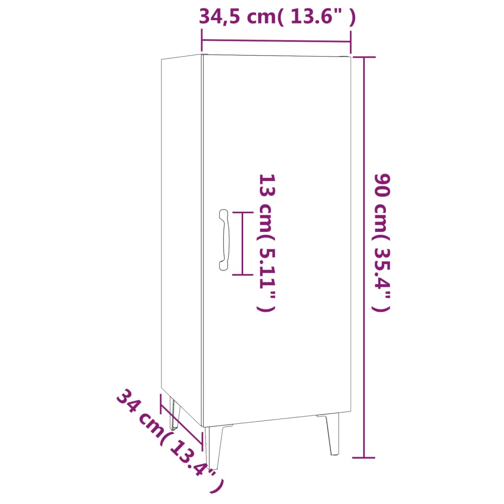 Sideboard White 34.5 X 34 X 90 Cm Particleboard