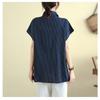 Cotton and Linen Short-sleeved Shirt Summer Striped New Loose Slim Fit Artistic Mid-length Top