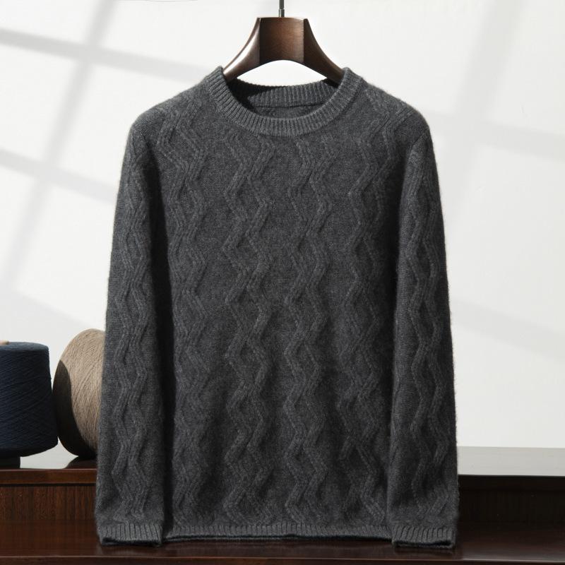 Five-pin Three-strand Heavy-duty Thickened Cashmere Sweater, Round Neck Wavy Cashmere Sweater for Men