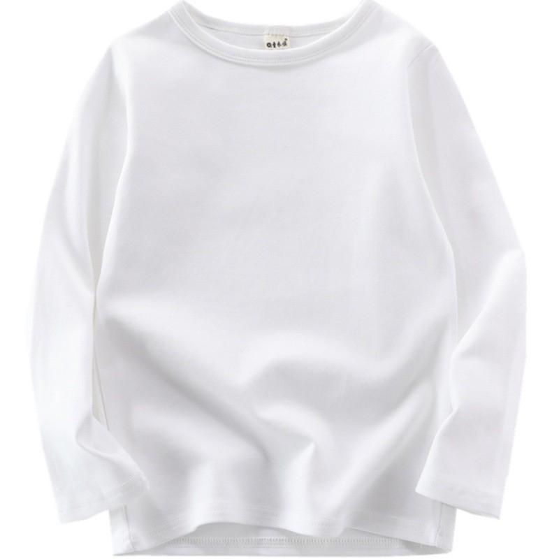 Kids' Long Sleeve Base Layer Top - Plain White or Black Pure Cotton T-shirt for Boys and Girls, Spring/Fall Wear