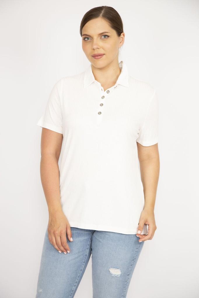 Women's Big Size Blouse Yellow Plus Size Polo Neck Front Buttoned Camisole Fabric Short Sleeve Plus Size Blouse