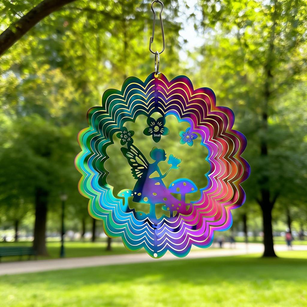 Colorful 3D Mandala Wind Chime: Rotating Stainless Steel Fairy Decoration for Indoor/Outdoor Use