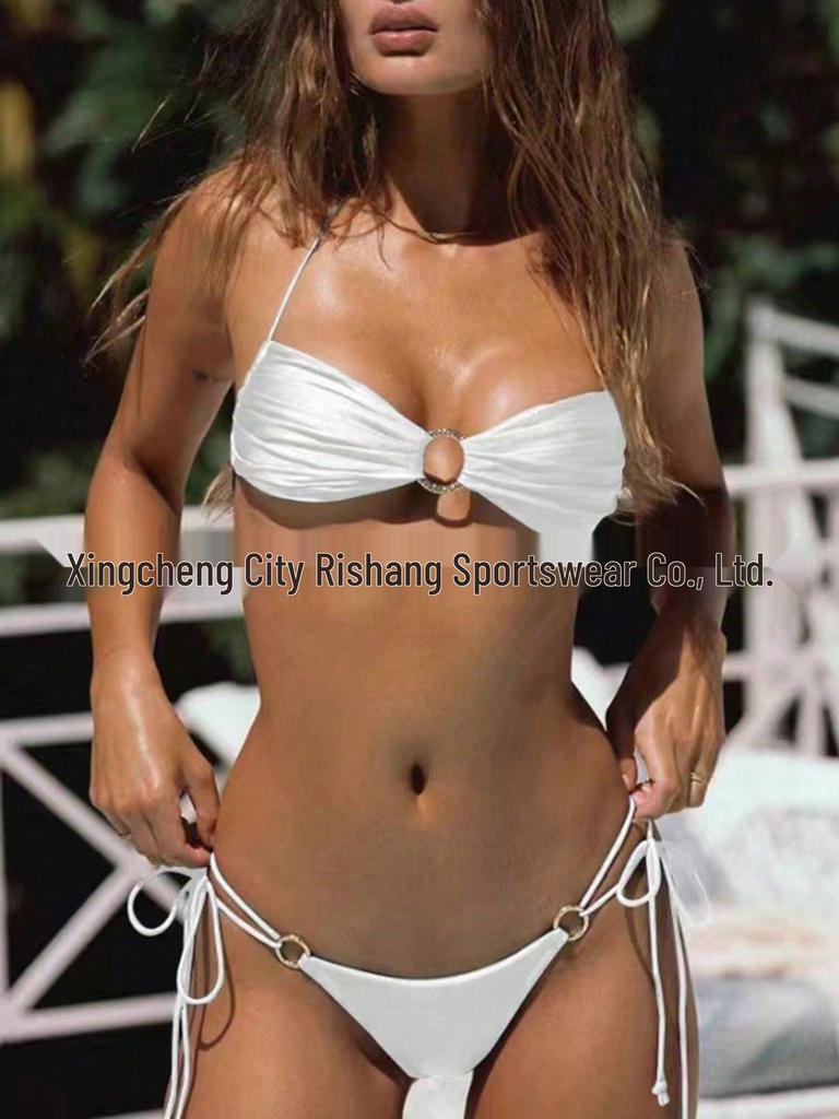 2024 Einfarbiger Schnür-Bikini-Set: Europäischer & Amerikanischer Stil Damen Bademode