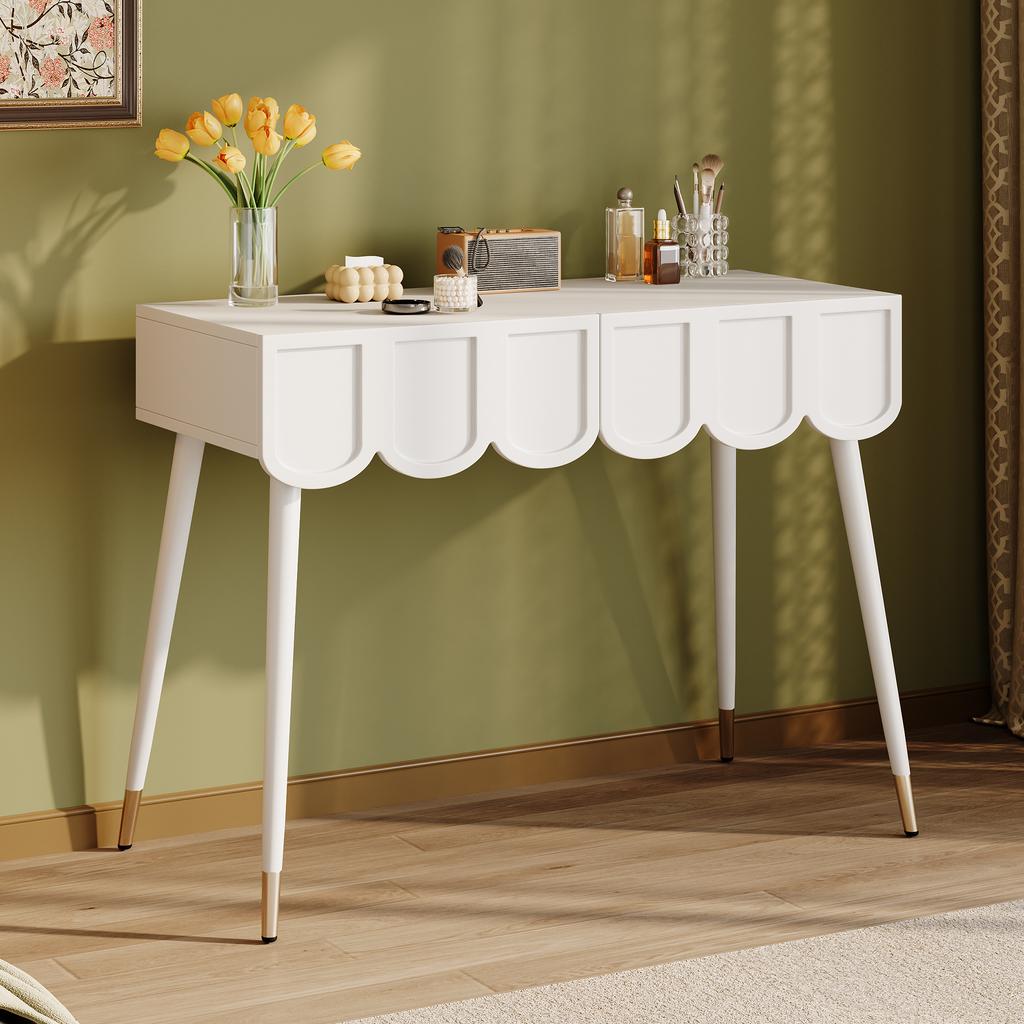 Vanity table, dressing table, with 2 drawers, metal legs, white, Dimensions: W100 × D40 × H76 cm