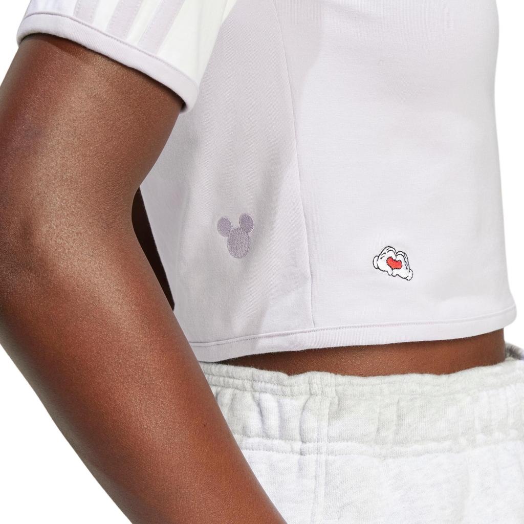 adidas Originals X Mickey Mouse Embroidered Logo Contrast Stripe Sports Crop Top Women Tops Silver IY2269