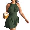 Women's Elegant Neck Swim Dress with Skirted Bottom Stylish One-Piece Swimsuit for Beach and Pool Parties