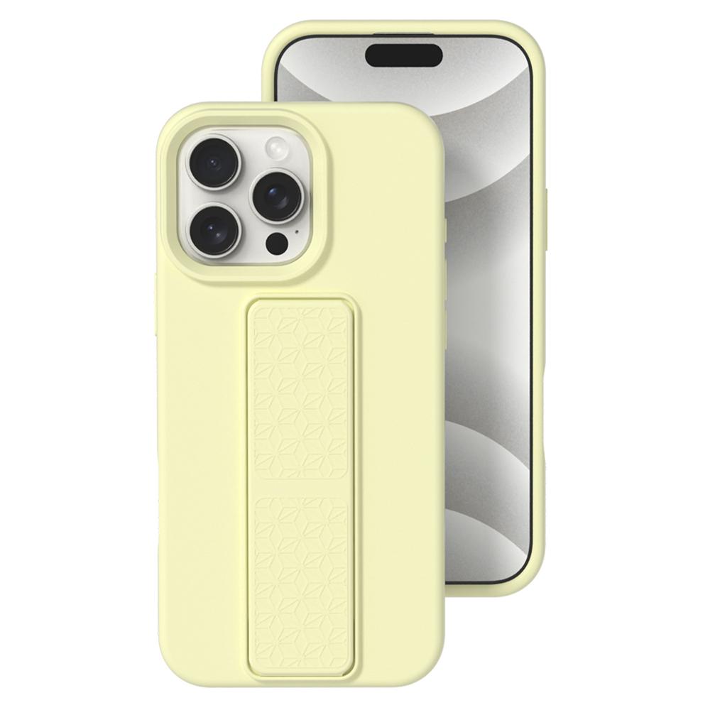 

For iPhone 16 Pro Max Case Drop Protection Liquid Silicone Phone Cover with Hidden Kickstand Yellow