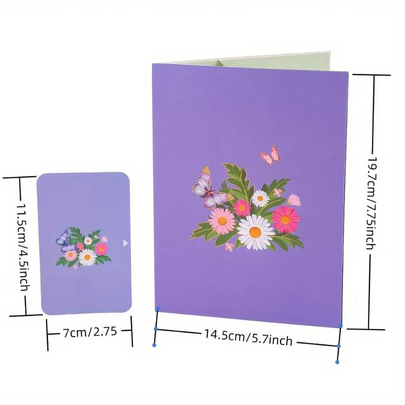 1 Stück Lebendige 3D Pop-Up Grußkarte, Bunte Schmetterlinge & Gänseblümchen, Perfekt für Geburtstag Muttertag Hochzeit