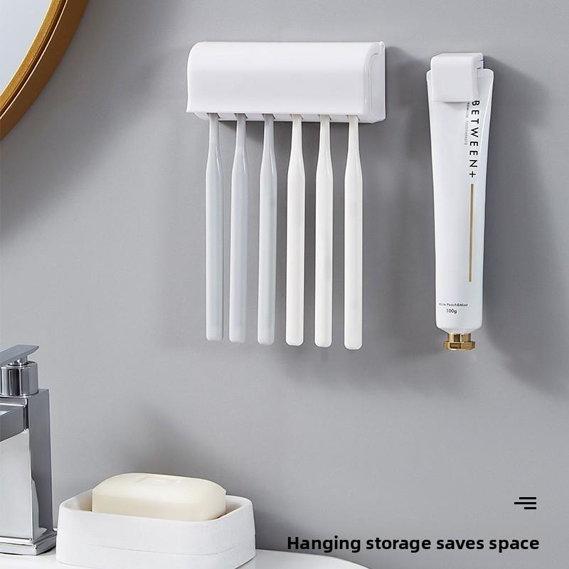 Toothbrush Rack, Wall-mounted Toothbrush Holder Without Drilling Holes, Multi-functional Toothbrush Holder for Bathroom Storage, White Hanging Clip