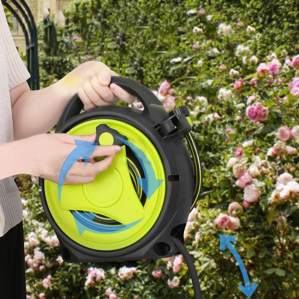 Portable Hose Reel, High Efficiency Water Hose Reel with Spray Nozzle 39.4 Feet for Garden
