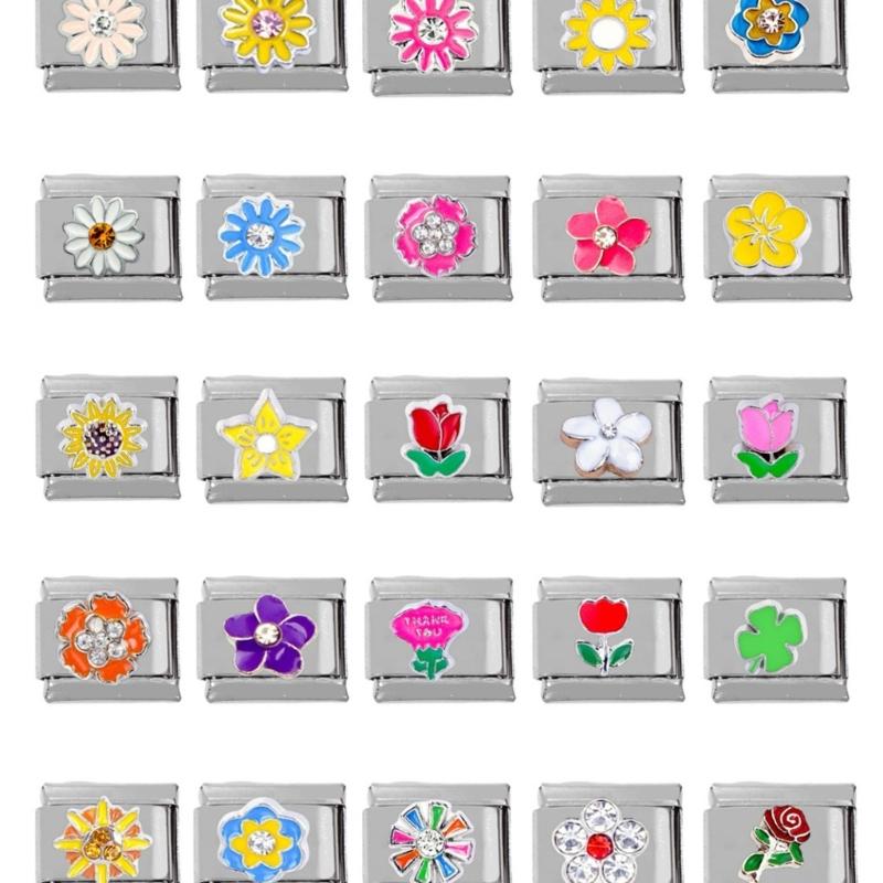 Fashion Flower Charm Italian Links Fit for 9mm Bracelet Stainless Steel Jewelry Making DIY Handmade Women Jewelry Gift