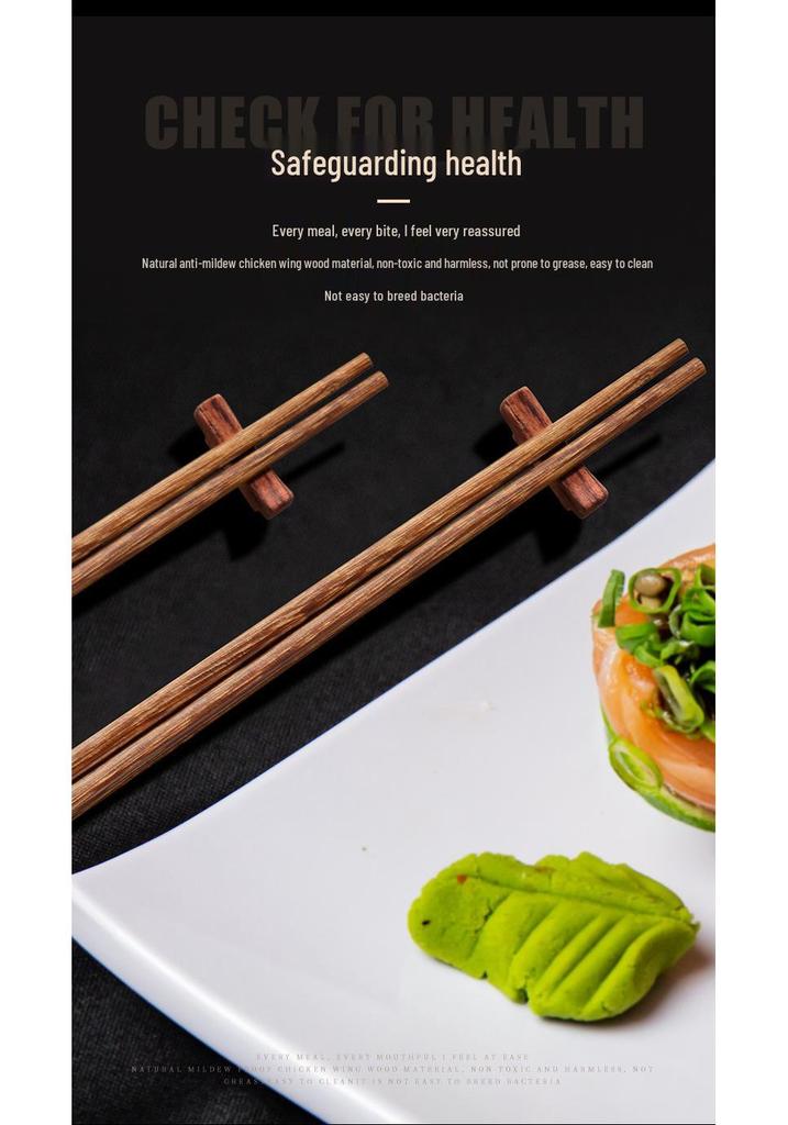 Yuan Sen Tai Japanese Chicken Wing Solid Wood Chopsticks Set - 10 Unpainted, Unwaxed Pairs for Home & Kids