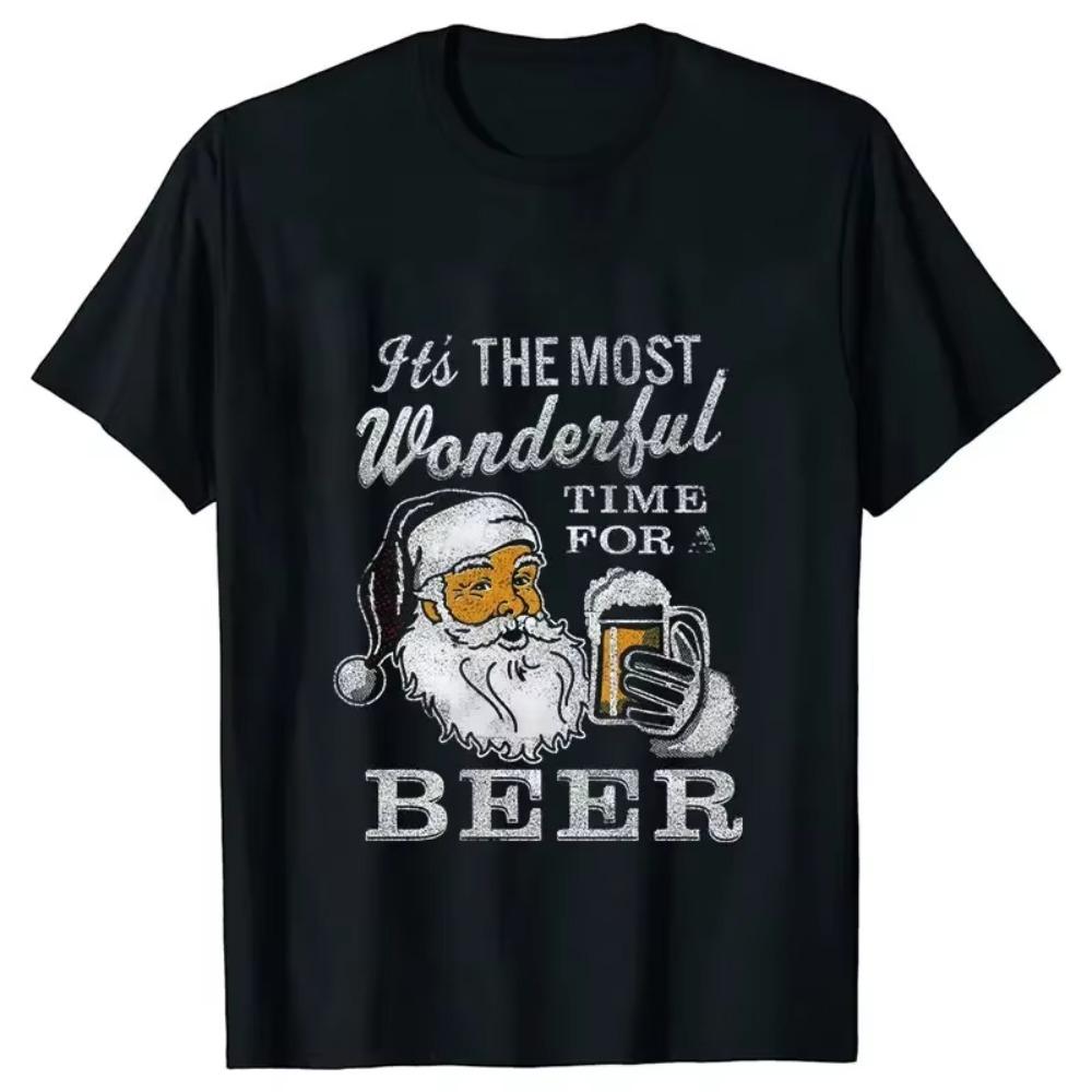 It's The Most Wonderful Time for A Beer Men's T-shirt Women T Shirt Santa Y2K Harajuku Top Female Y2k Clothe Beer Lovers Men Tee