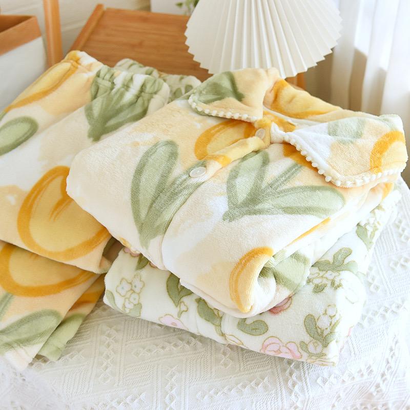 Kışlık Ev Flanel Pijama Uzun Kollu Pantolon Pijama Sıcak Kışlık Pijamalar Kalınlaştırılmış Pijamalar Gece Takımı Seti Kadın Pijamaları