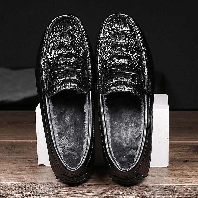 Chaussures de Mode pour Homme Cuir Véritable Mocassins à Enfiler pour Homme Marque Affaires Chaussures de Luxe Homme Décontracté Chaud Hiver Plates Fait Main