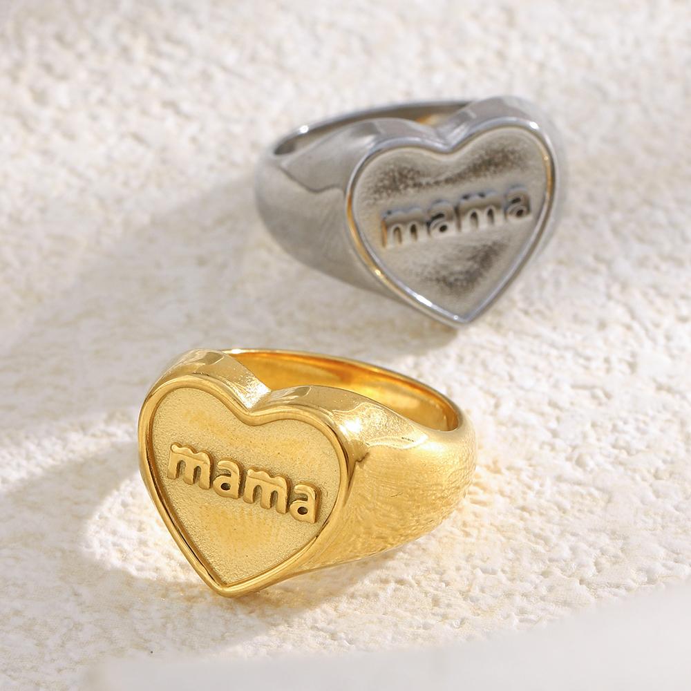 MamacitaSlay 316L Stainless Steel Mama Heart Ring 18K Gold Plated Waterproof Jewelry Women's High Quality Elegant Ring Gifts