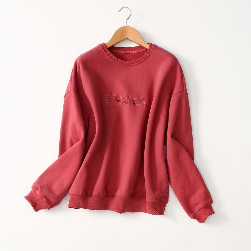 Whole Transaction Goods Fashion All-Match Alphabet plus Velvet Sweatshirt Women's Autumn and Winter Thickening Pullover Cotton Fleece Shirt Tops