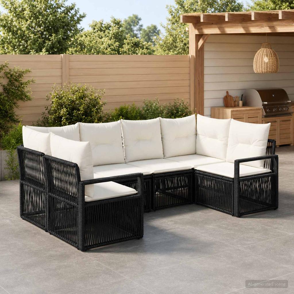 Garden Sofa Set 6 Pieces 6 Seater Black Poly Rattan