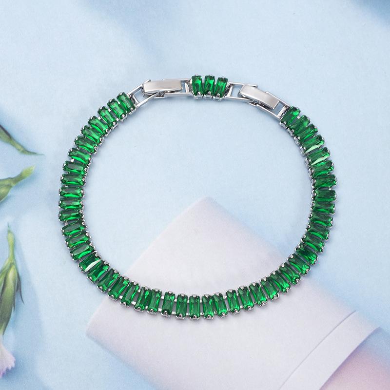 

Прямоугольный цирконовый браслет, Модный, Простой и Универсальный Хип-хоп Браслет Ювелирные изделия Женщины S009 серебряный