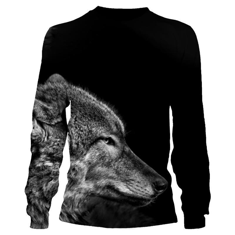 Sport Wear Men Animal Wolf Simple T Shirts Autumn Round Neck Long Sleeve Top Men's Spring Plus Size 3d Print T Shirt