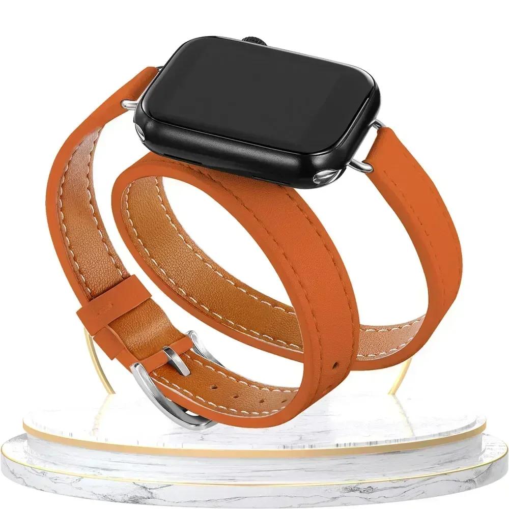 High Quality Leather Loop For Apple Watch Band Women 10/9/8/7/6/5/4/3/2/1 SE 38mm 40mm 41mm 42mm 44mm 45mm 46mm 49mm Strap