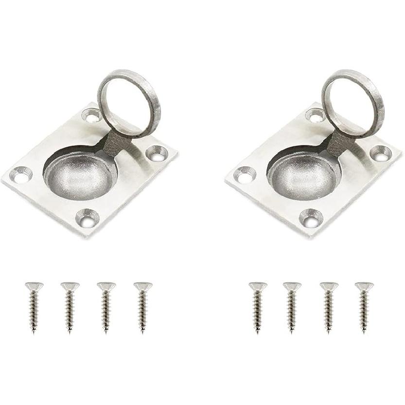2 PCS Flush Ring Pull, 304 Stainless Steel Hatch Pull Flush Lift Boat Ring Hatches Pull Handle with Mount Screws Recessed Handles for Boat Deck Hatch 50x40x3mm/1.97x1.57x0.12