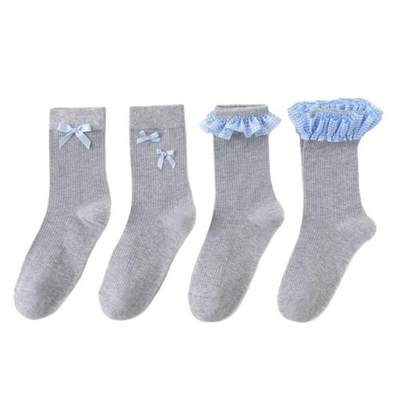 Ladies Spring and Summer Cotton Lovely Lace Stitching Breathable Mid Cylinder Pile Pile Stockings