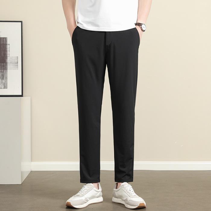 Spring and Summer Ice Silk Thin Straight Casual Pants Non-ironing and Anti-wrinkle Trousers Casual Small Pants Men's Slim Pants Men's Tide