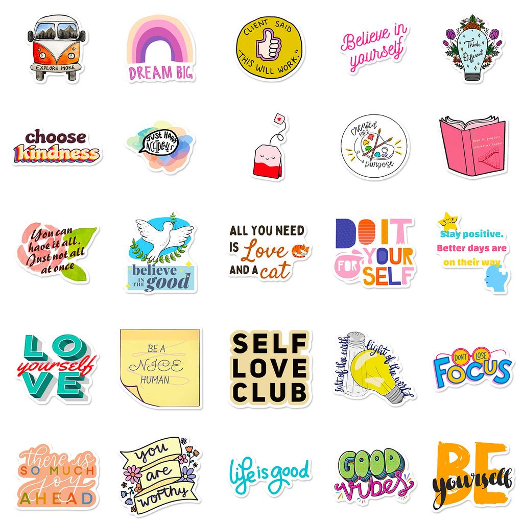 50 Inspirational Text-On-Video Doodle Stickers Diy Luggage Scooter Notebook Water Cup Waterproof Stickers