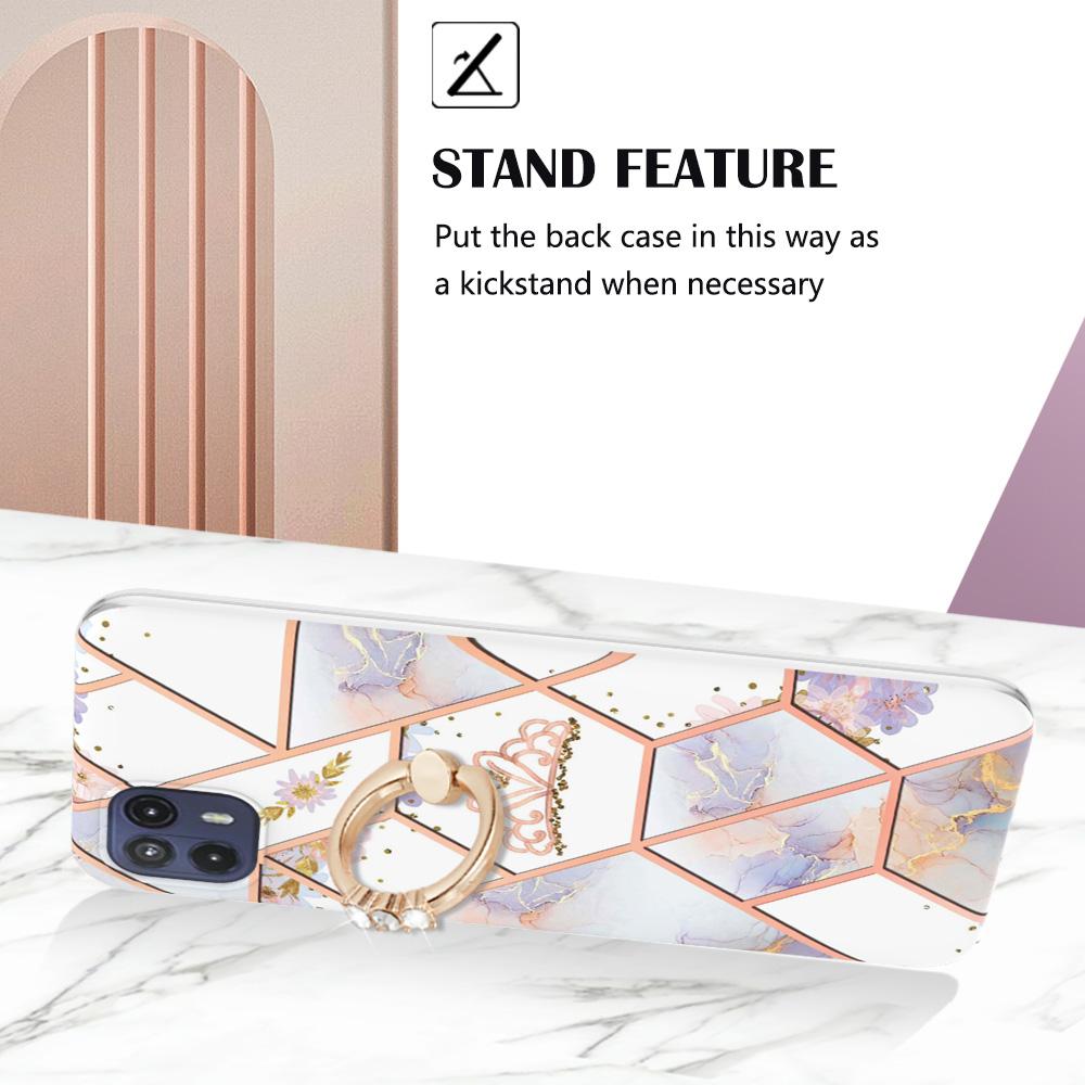 Ringhalterung, goldener Rand, Gitter, Marmorblume, IMD, ultradünne Telefonhülle für Motorola Moto E20, E30, E40, G31, G41, G50, G51, G71, G10, G20, G30, G40, G60 ...