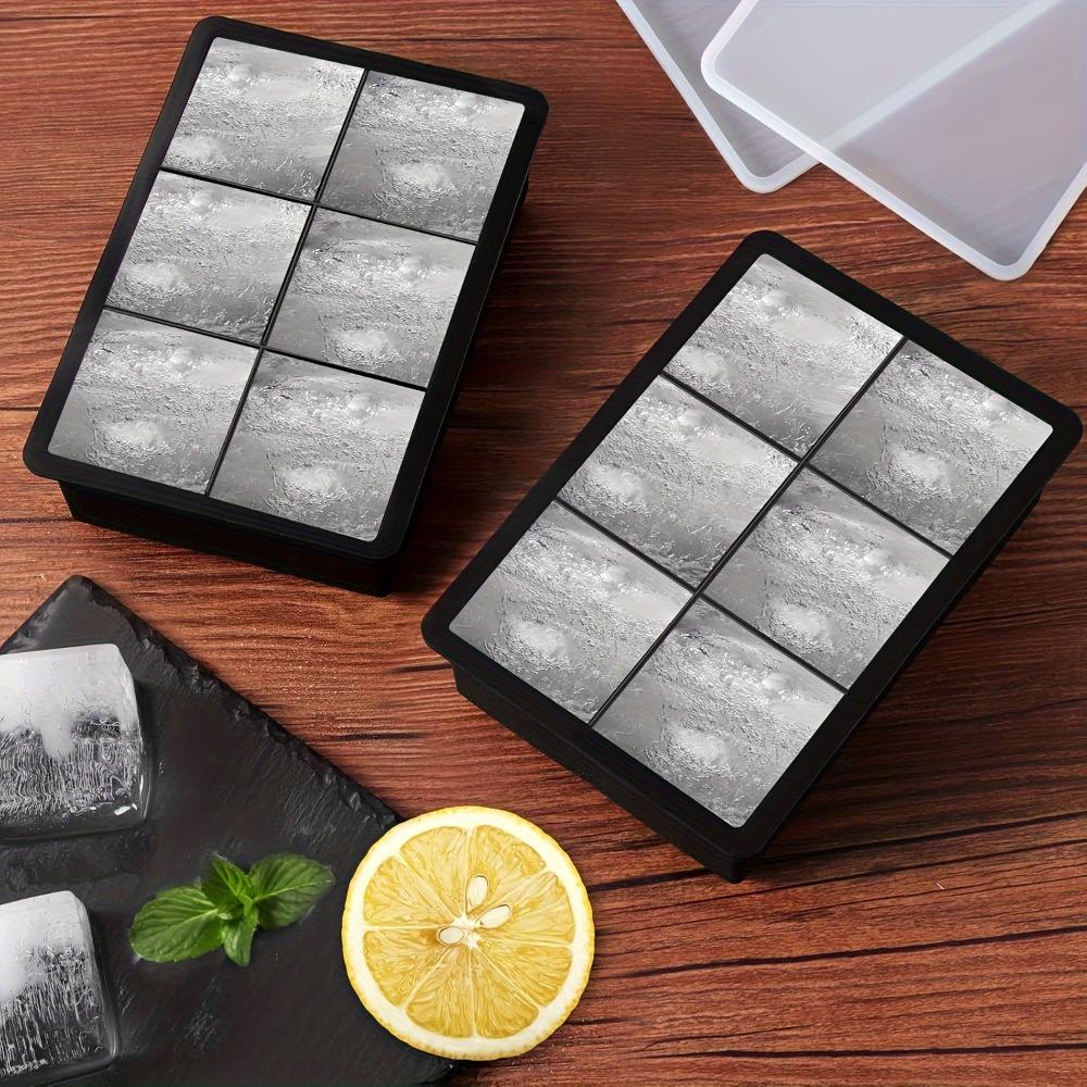 6-Cell Large Silicone Ice Cube Tray, Food-Grade Square Ice Mold for Cocktails Party BBQ, Freezer Safe