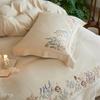Natural Cotton Linen Vintage French Flowers Embroidery Luxury Bedding Set Duvet Cover Flat/Fitted Bed Sheet Pillowcases 4Pcs