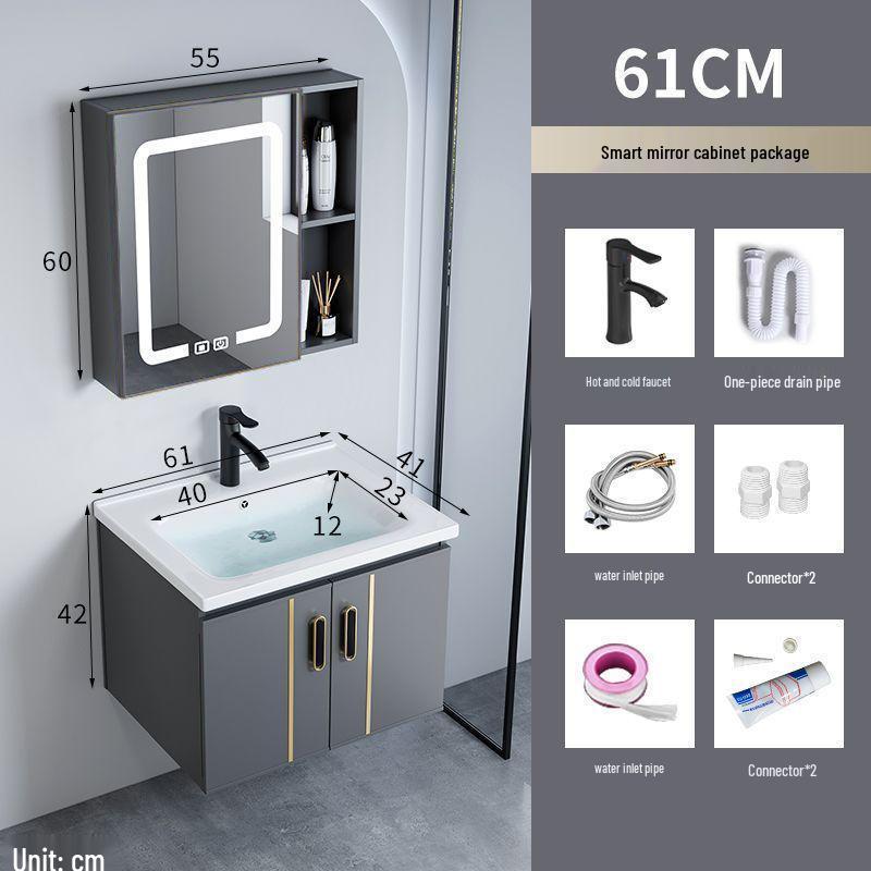 Small Wall-Mounted Bathroom Cabinet with Integrated Ceramic Washbasin