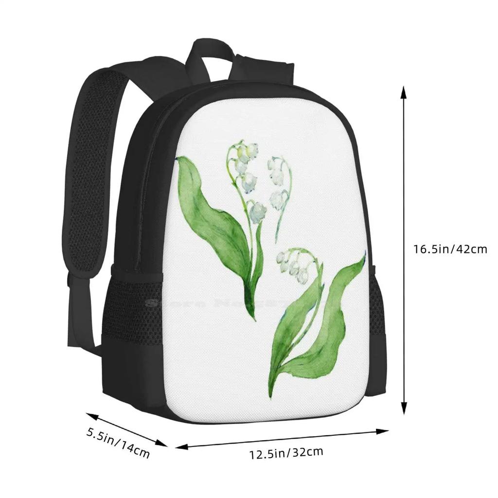 Lily Of The Valley School Bags Travel Laptop Backpack Lily Of The Valley Bud Flowers Floral Leaves Botanical Bouquet Garden