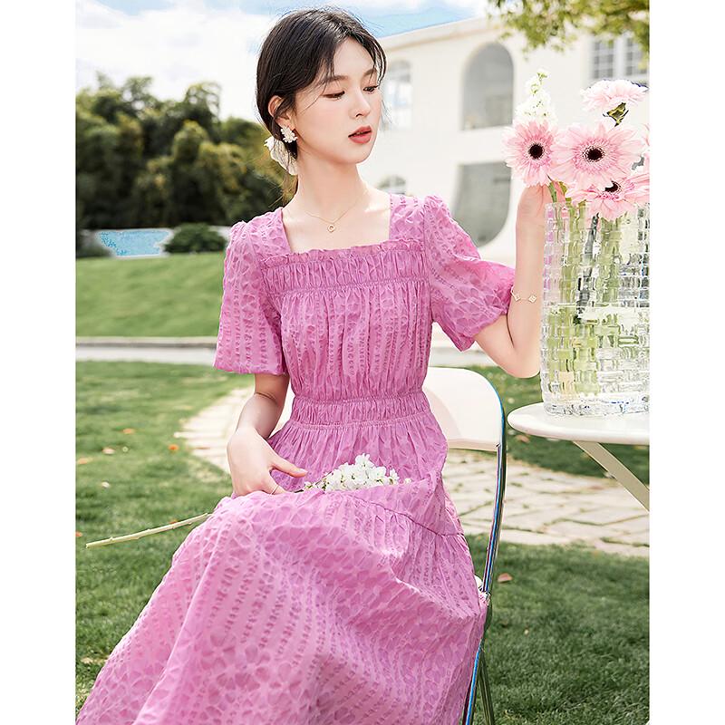 

2025 Summer Cotton Square Neck A-Line Midi Dress M