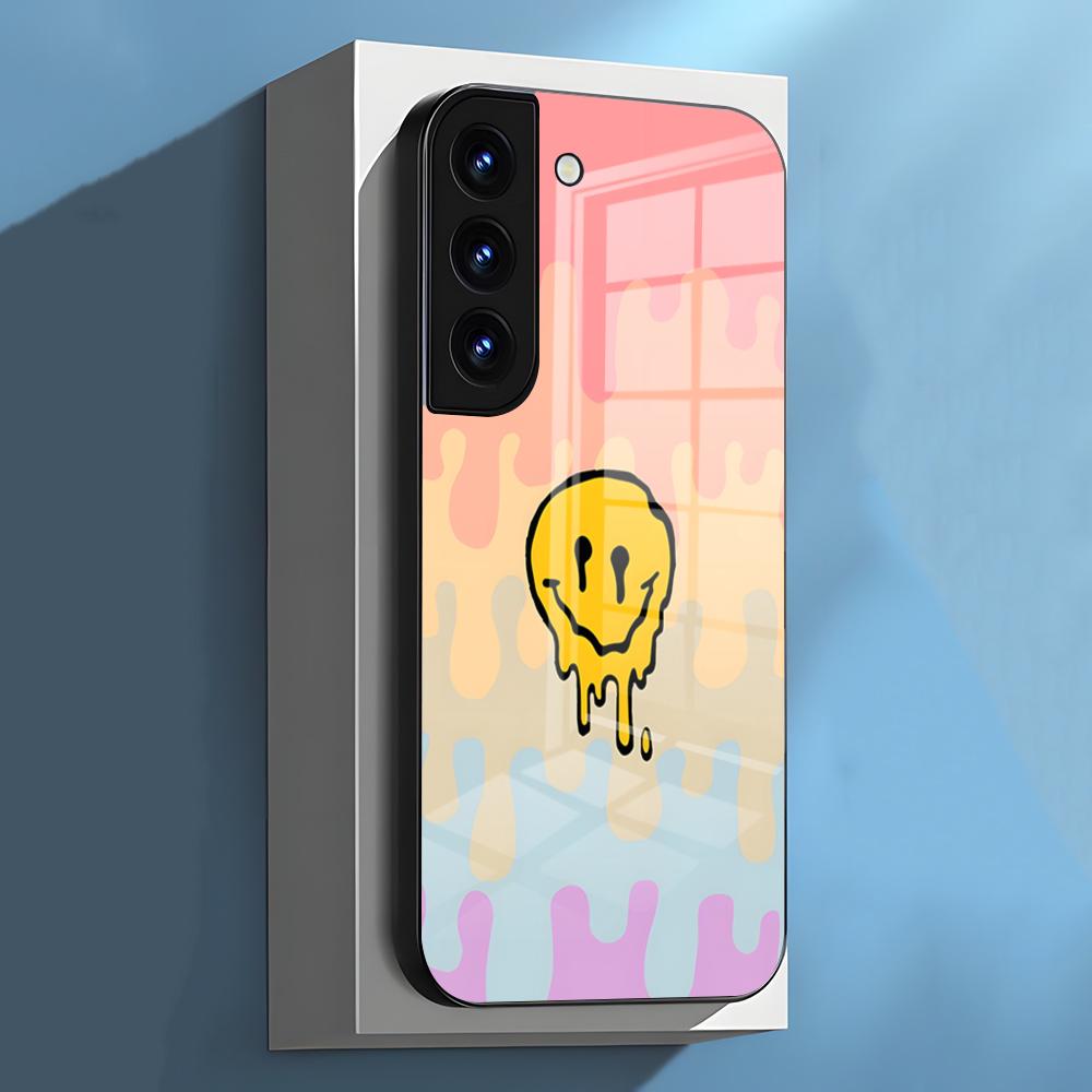 

Colorful Danish Smiley Phone Case For Samsung S26 S25 S24 FE S23 S22 S21 Plus S20 Ultra Note20Ultra Black Glass Cover Galaxy S25 Edge