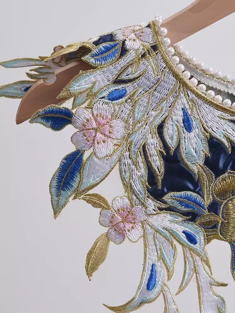 Women's Spring Summer Vintage Embroidery Pashmina Female  Shawl Cloak Pearl Collar R657