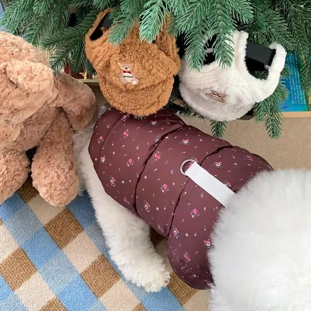 Warm Teddy Down Jacket Floral Pattern Four-Legged Clothes Comfortable Puppy Coat  Winter