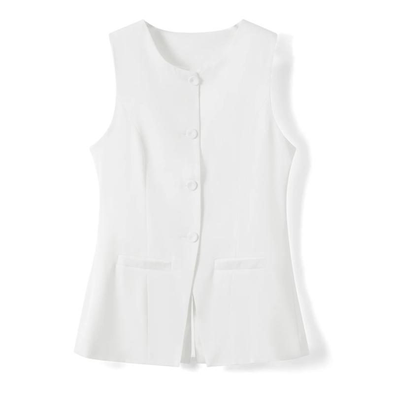 

Women’s Vest Button Down Waistcoat Sleeveless Round Neck Solid Color Slim Fit Tops Dressy Suit Vest S белый