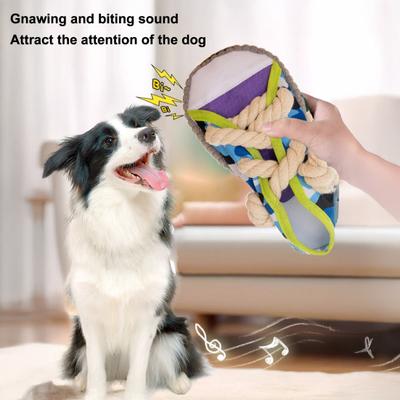 Juguete para Perros Chirriante de Lona Zapatilla Juguete Masticable para Cachorros Perros Pequeños Resistente a las Mordeduras Juguete para Cachorros que Hace Ruido para Limpieza Dental Alivio de la Ansiedad