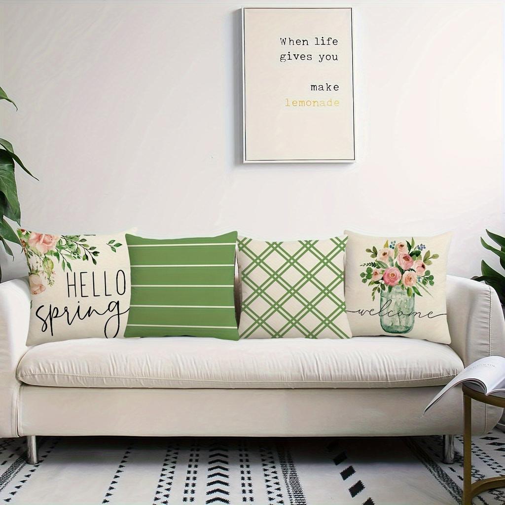 Home room decoration pillowcase floral green plaid striped pattern design living room sofa cushion cover 45x45cm