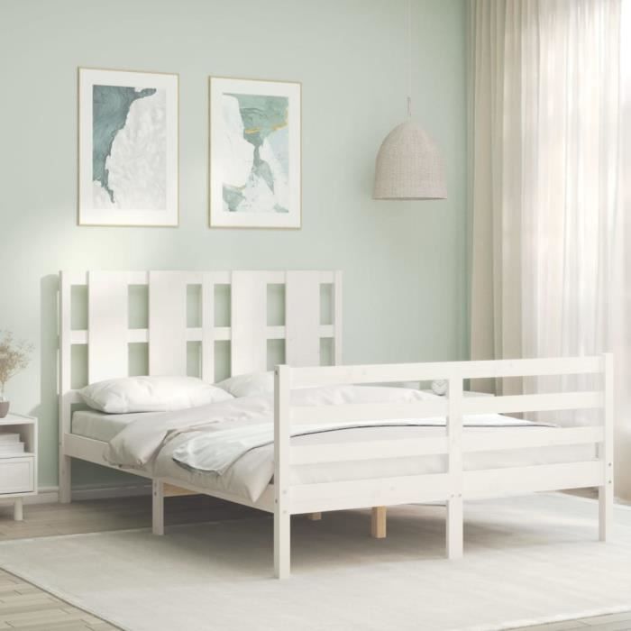 VidaXL Cadre de lit avec tête de lit blanc 140x190 cm bois massif 3194097