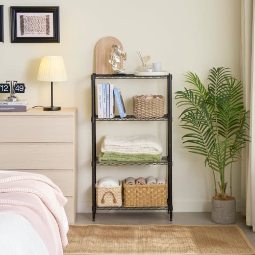 IZEUK Steel Rack, 4-Tier, Adjustable Mesh Storage Shelving, Rust-Resistant, Slim Pipe Shelving, 19.1mm Pole Diameter, Parts Compatible, 390kg Weight C