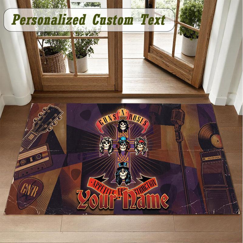Crystal Velvet Square Rug Custom NameGuns N’ Roses Pattern Non Slip Home Floor Decor Rug