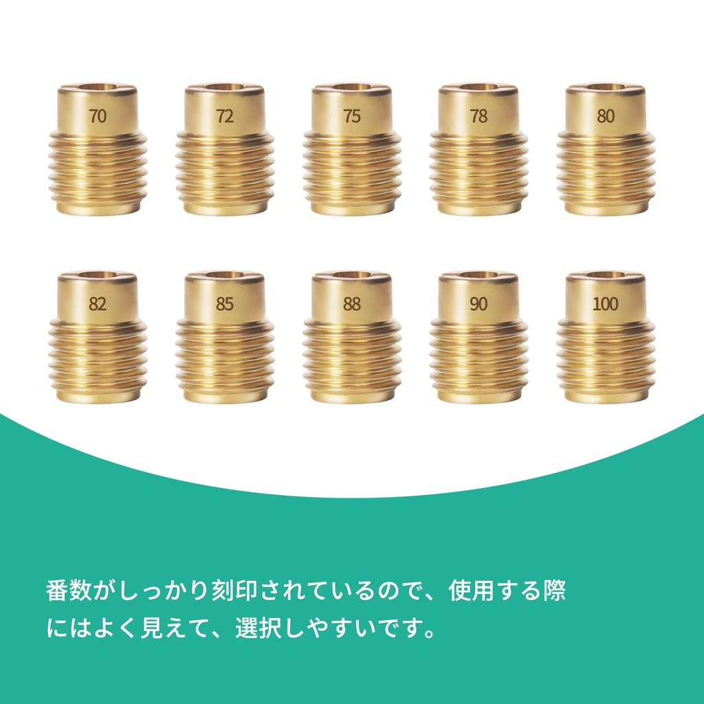 Pronese Main Jet Set Full Threaded Large Type #70 To #100 for Keihin FCR Carburetor Setting, Set of 10 Sizes